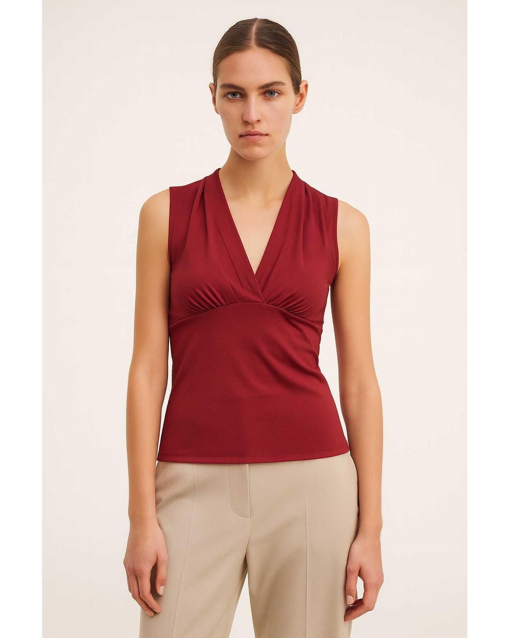 Conquista Red Burgundy Cotton-Elastane Jersey Sleeveless Top