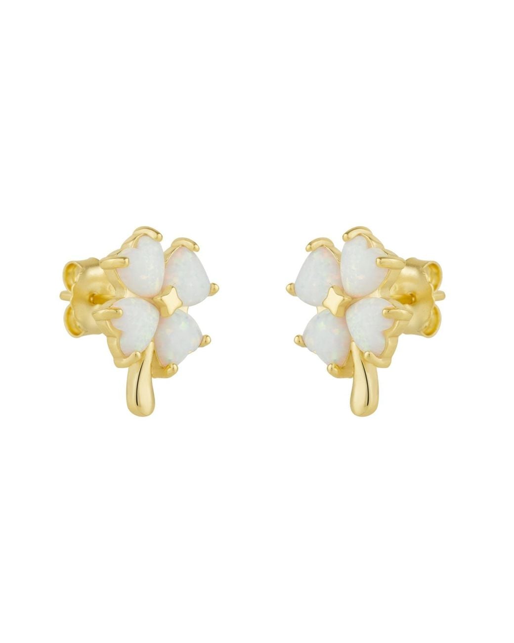 Spero London Metallic Four-Leaf Clover Opal Stud Earrings