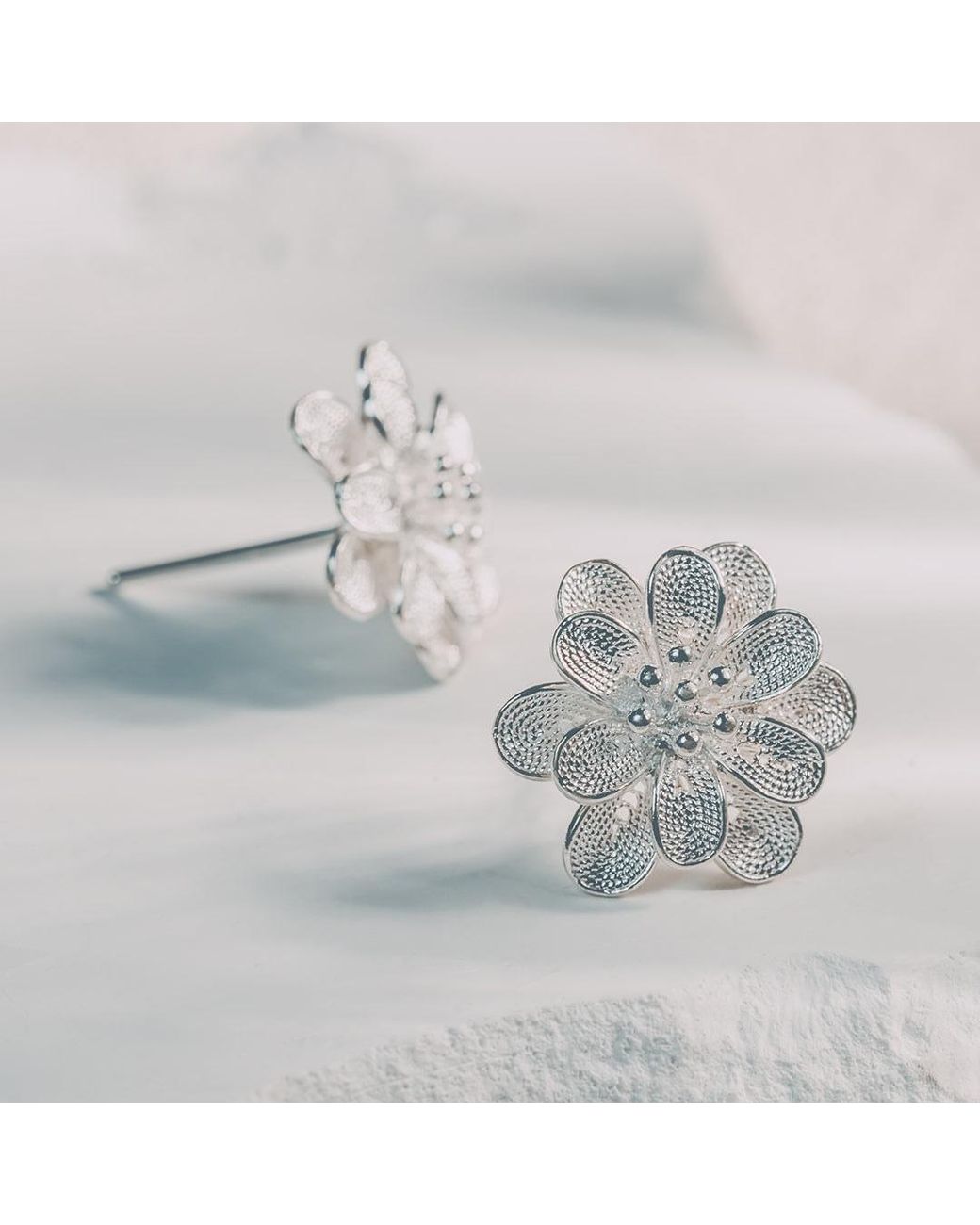 Far East Jewelry White Handcrafted Flower Cluster Earrings