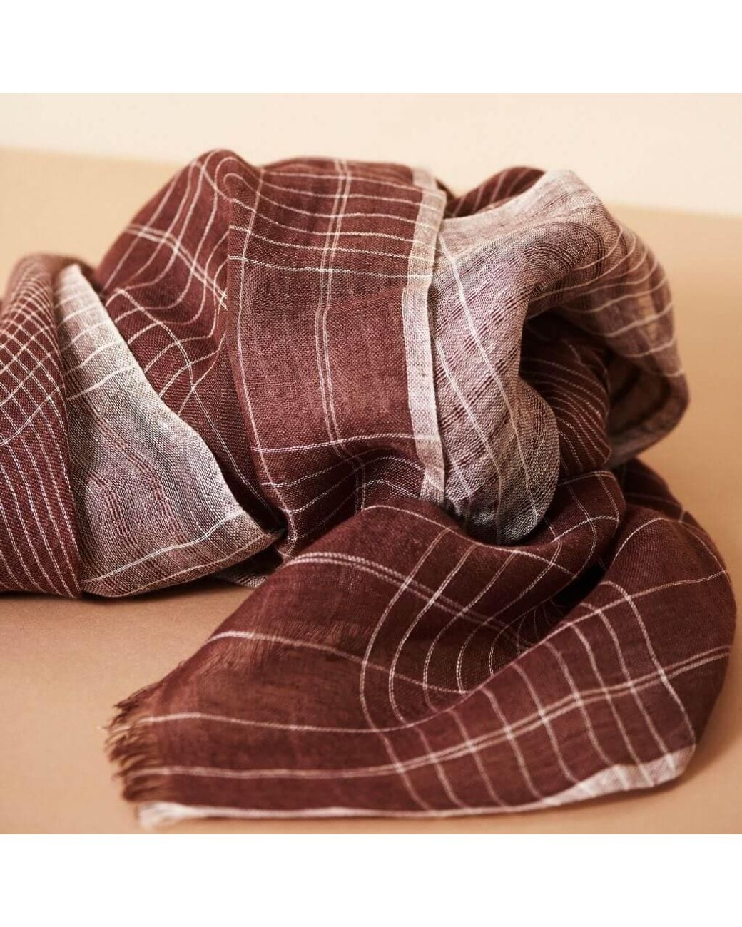 Variously Red Auro Cinnabar Handwoven Earthy Rust Linen Scarf