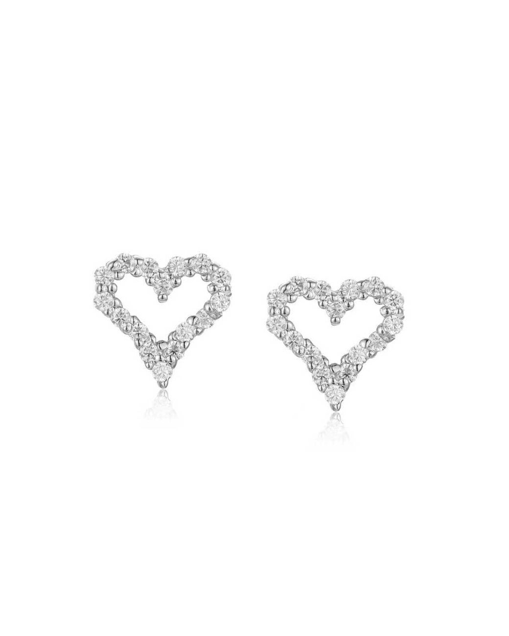 Lioness by Tf Metallic Open Heart Studs Solid Sterling, Rhodium-Plated, Moissanite
