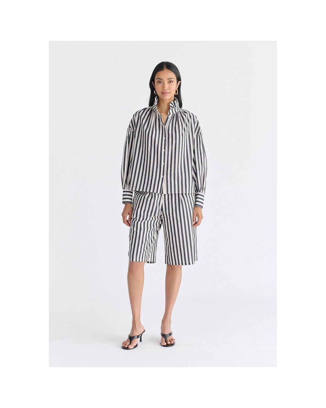 Paisie Blue Striped Bermuda Shorts