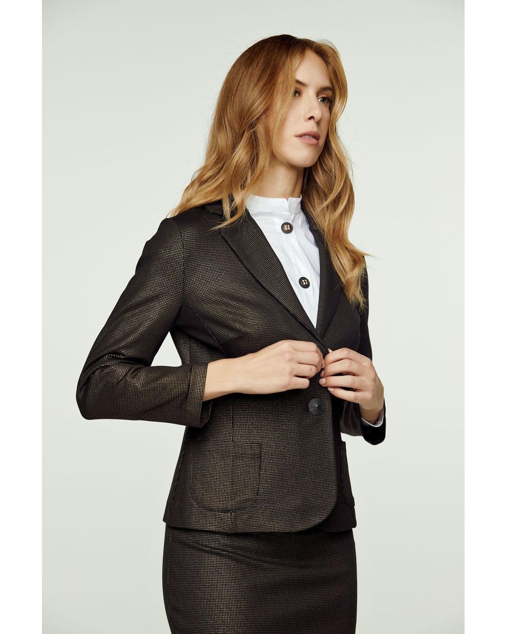 Conquista Black Fitted Print Punto Di Roma Jacket With Patch Pockets
