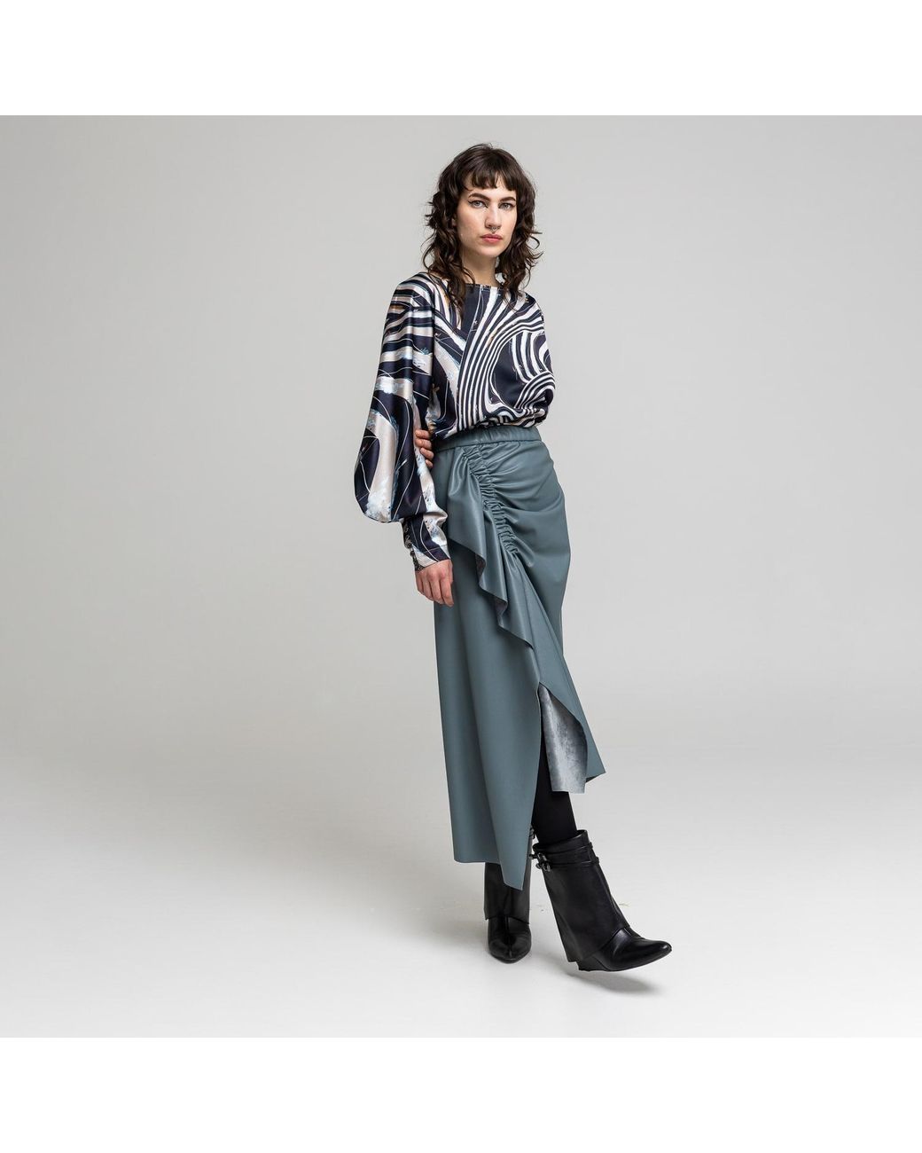 ARTISTA Blue Celeste Sky Gathered Midi Skirt