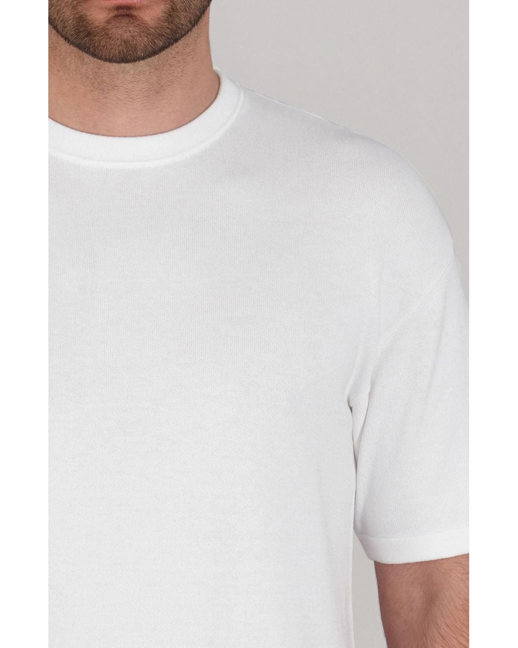 Paul James Knitwear White Lightweight Cotton Ewann Oversized Knitted T-Shirt for men