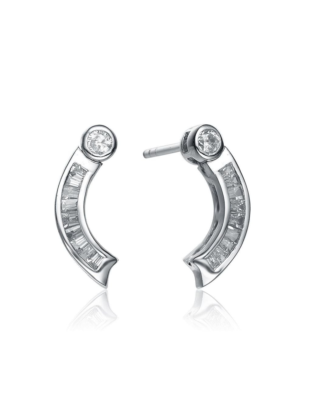 Genevive Jewelry Metallic Cubic Zirconia Sterling Plated Baguette Bessel Set Earrings