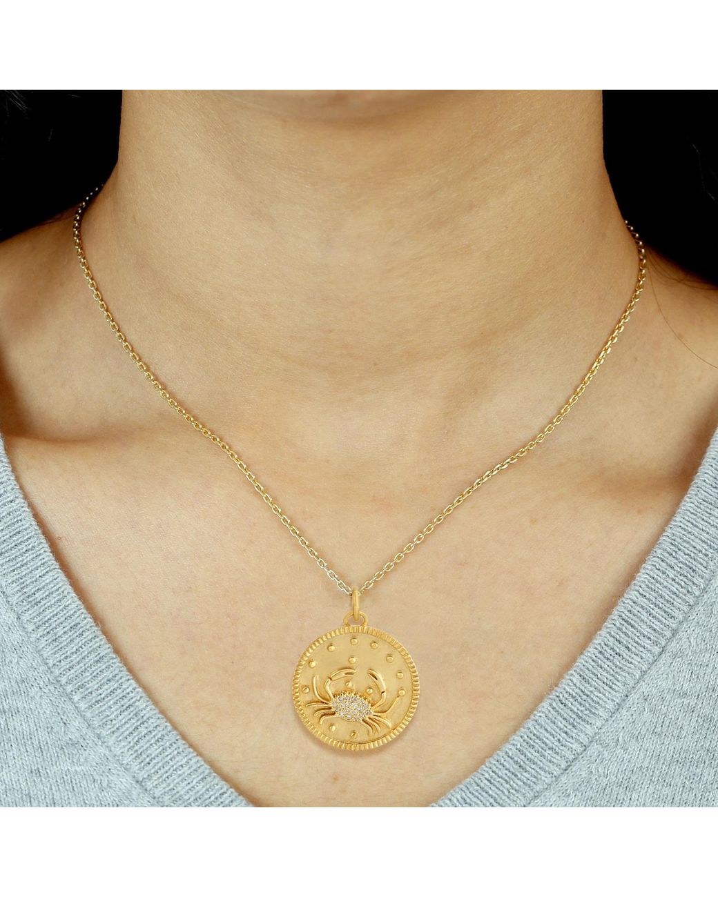 Artisan Metallic Yellow Gold Pave Diamond Crab Charm Pendant