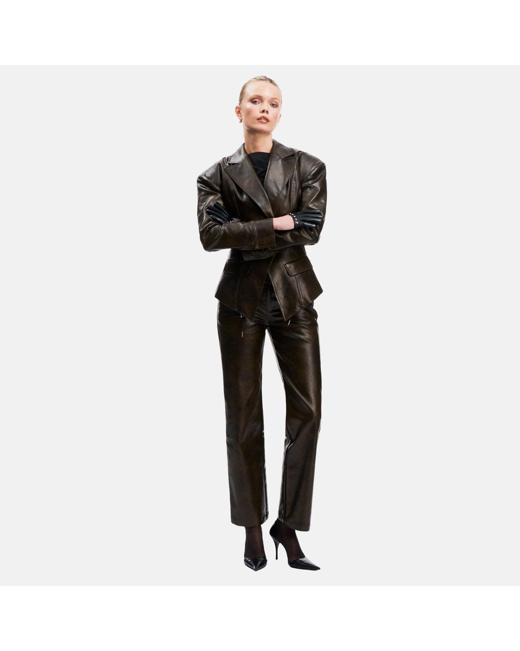 OW Collection Black Kaya Faux Leather Pants