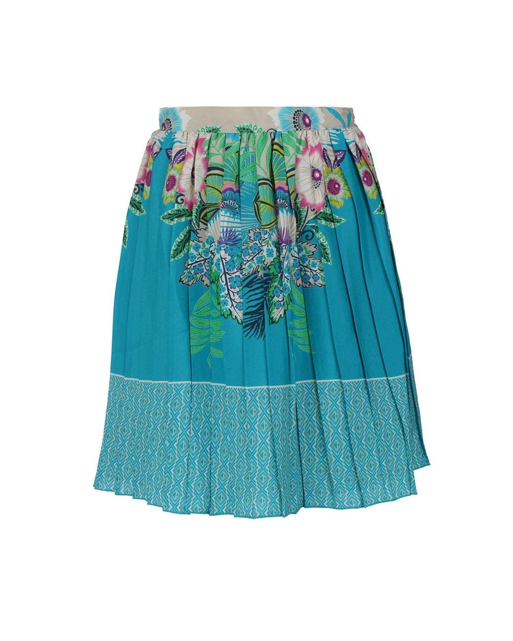 Conquista Blue Tropical Print Pleated Skirt –