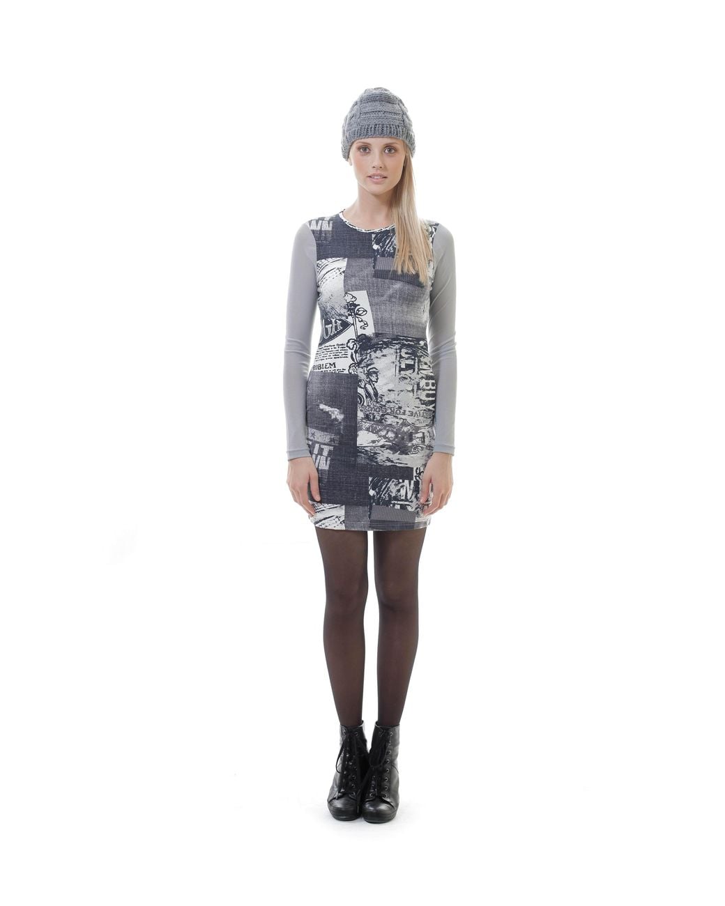 Conquista Gray Print Stretch Dress