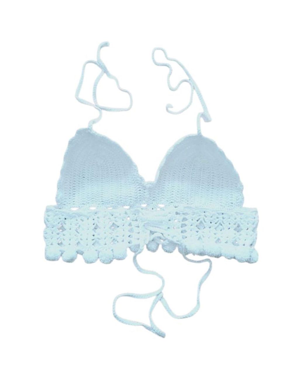 Springmoonatelier Blue Summer Beach Crochet Strappy Knit Boho Strappy Crop Small