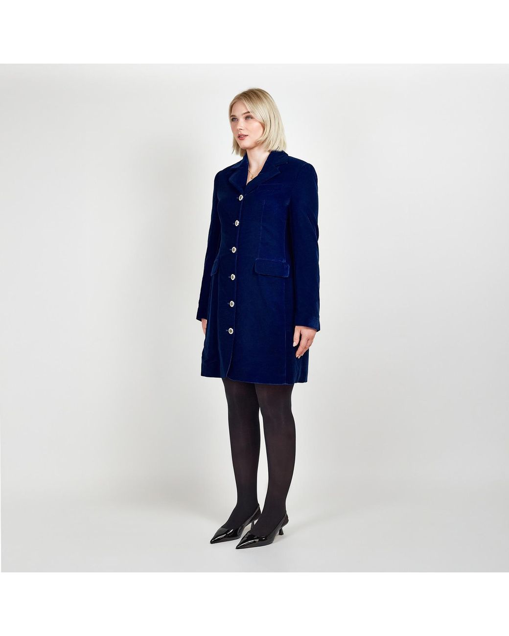 Femponiq Blue Silky Velvet Tailored Blazer Dress
