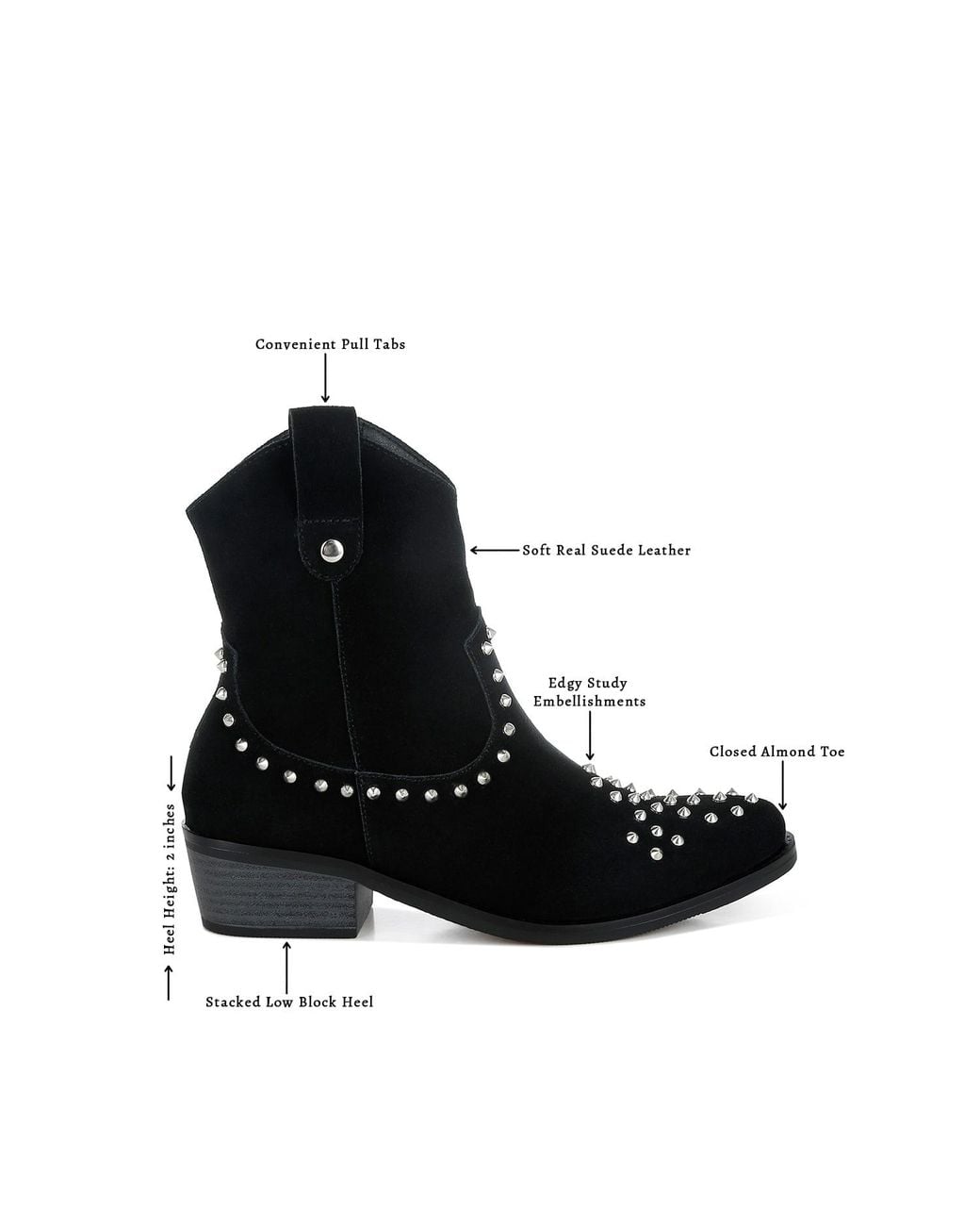 Rag & Co Black Hira Studs Embellished Cowboy Boots