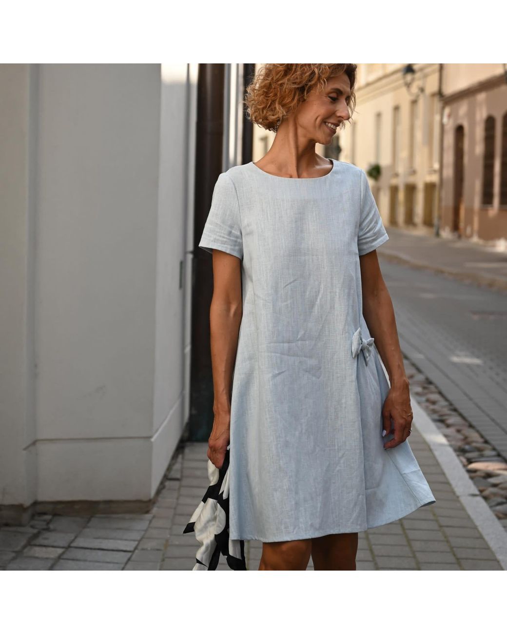 LeMuse Blue Summer Kiss — Linen Swing Dress With A Bow