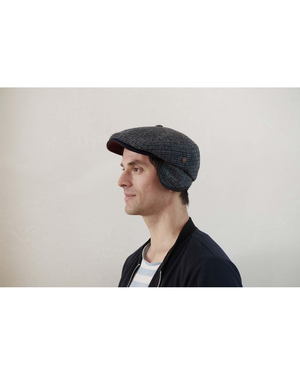 Dasmarca Hats Gray Aaron Harris Tweed Wool Cap With Earflaps for men