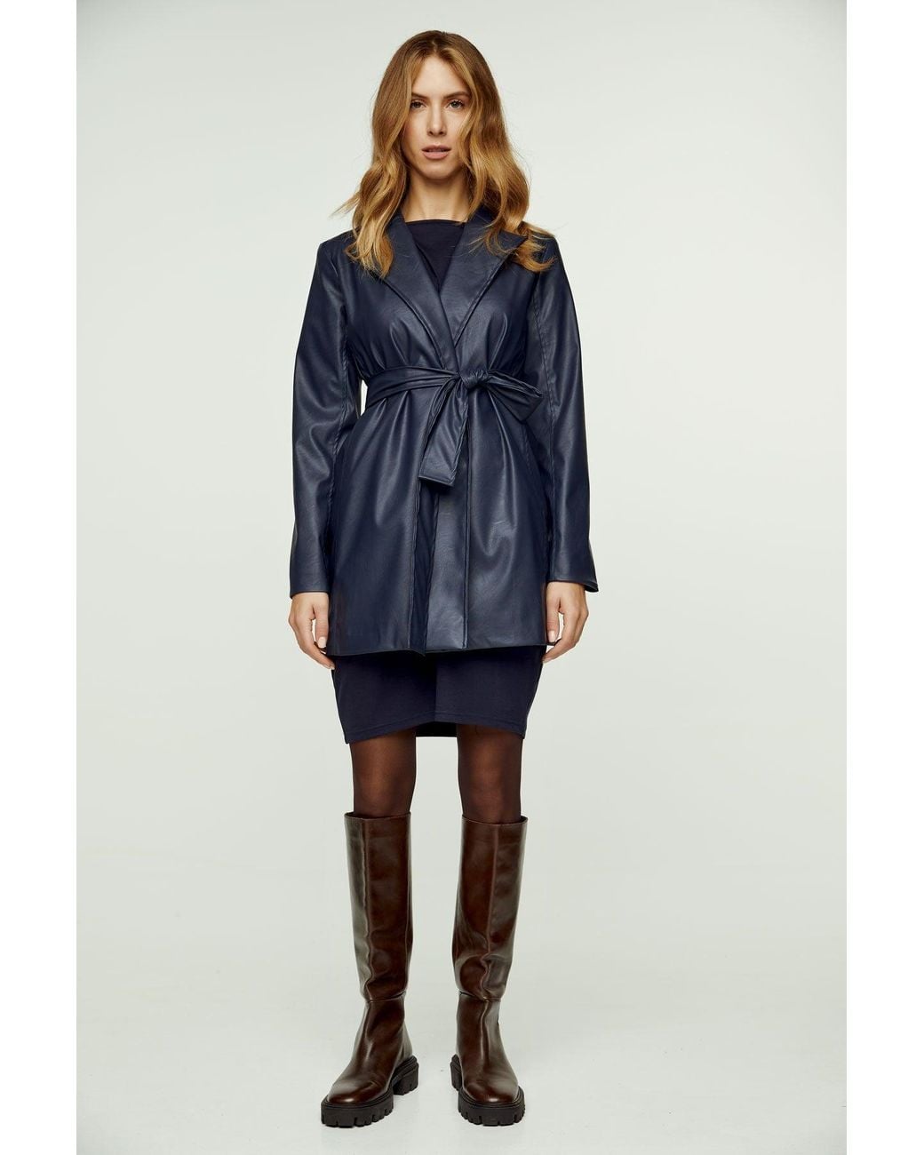 Conquista Blue Faux Leather Jacket With Belt