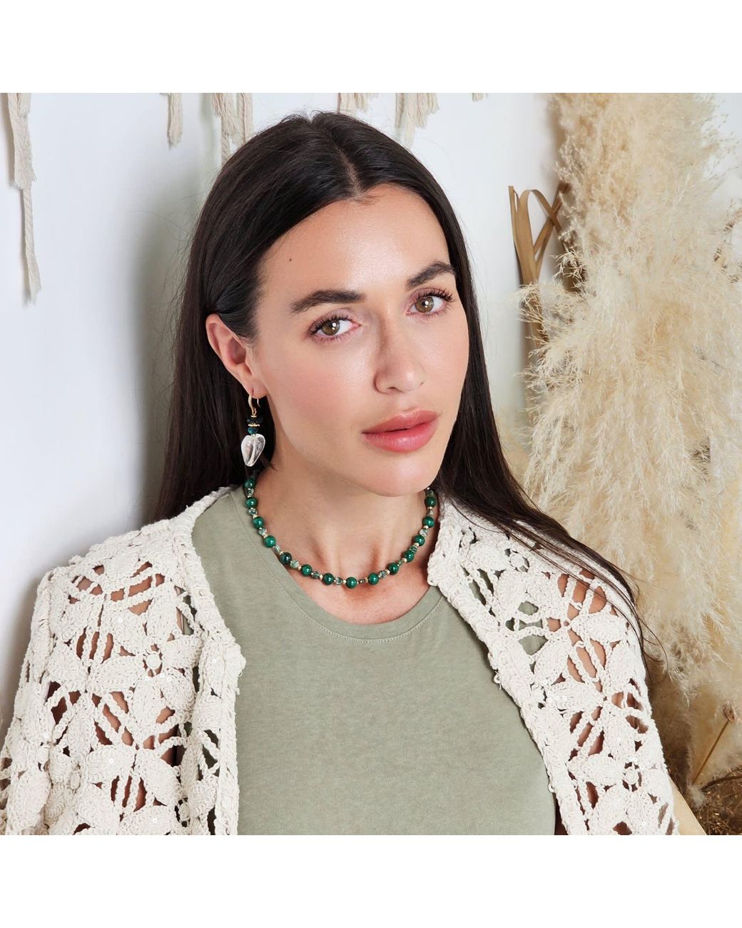 Farra Black Malachite With Heart Shape Agate Choker Necklace
