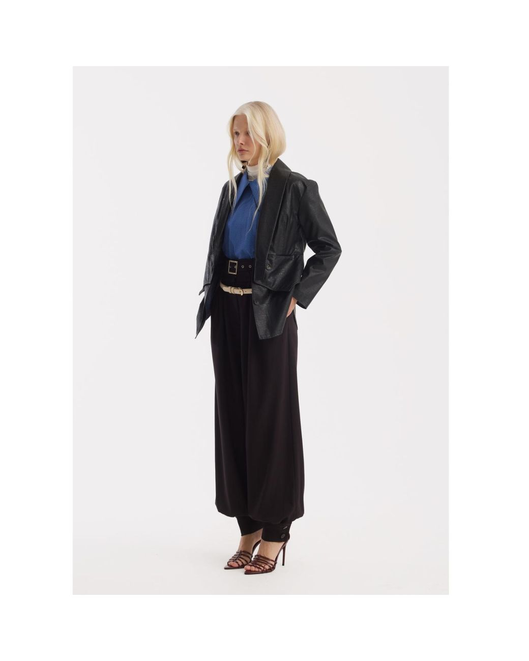 Julia Allert Blue Designer Plaid Puff Sleeve Blouse –