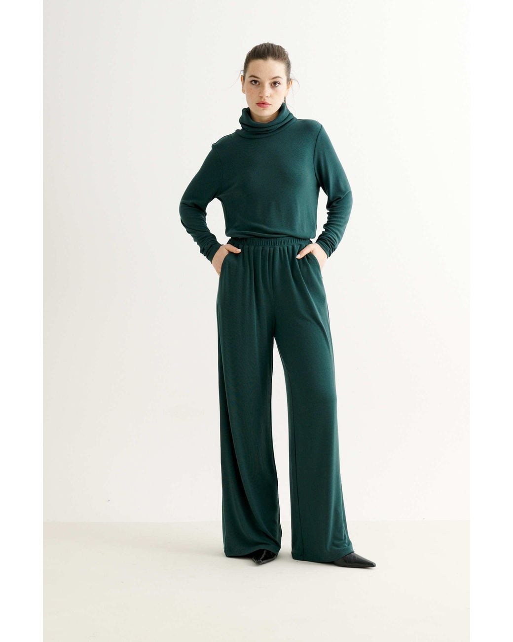 Louche Green Miller Wide Leg Jersey Trouser