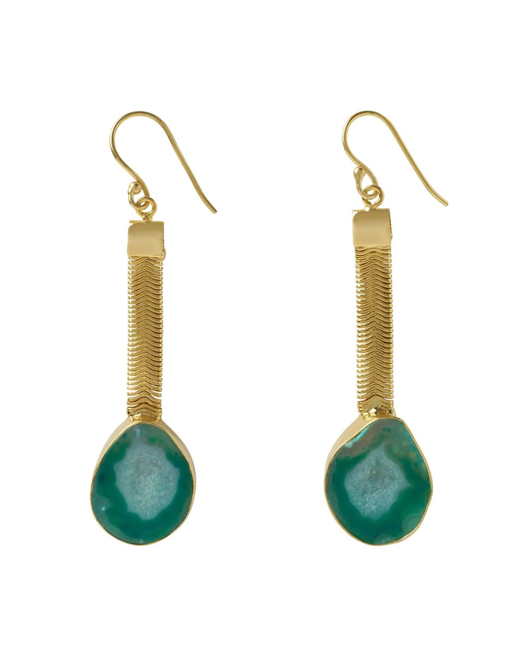 YAA YAA LONDON Green Geode Drop Gemstone Earrings