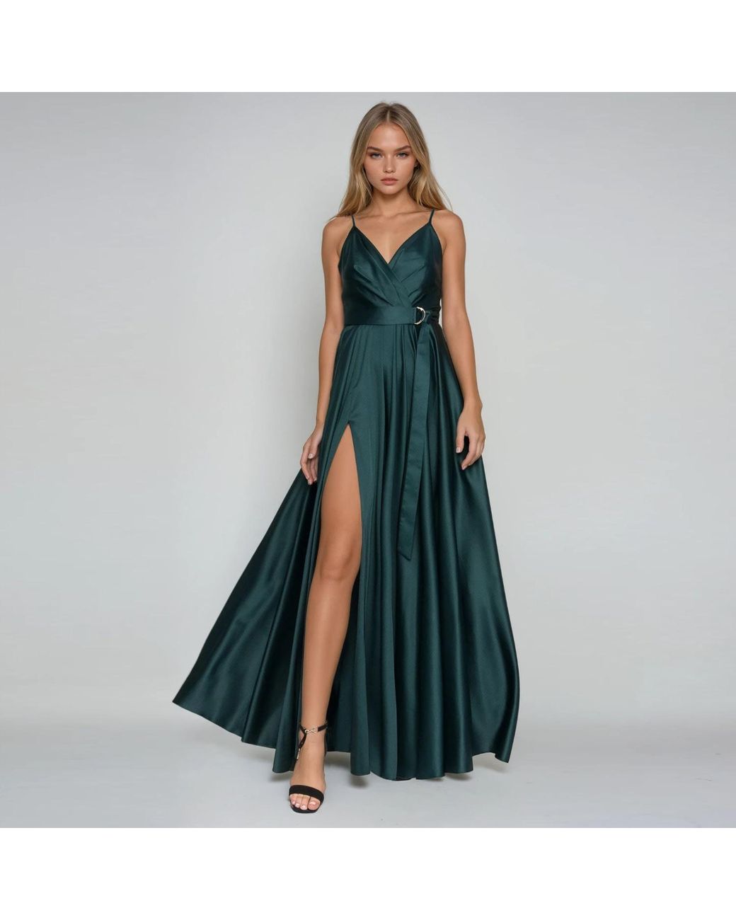 Angelika Jozefczyk Green Emerald Satin Long Evening Dress