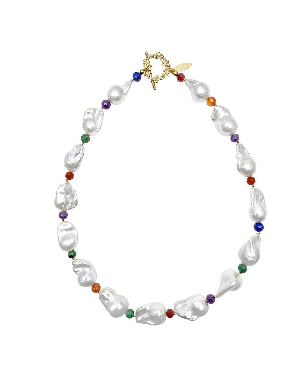 Farra Metallic Baroque Pearls With Colorful Gemstone Necklace