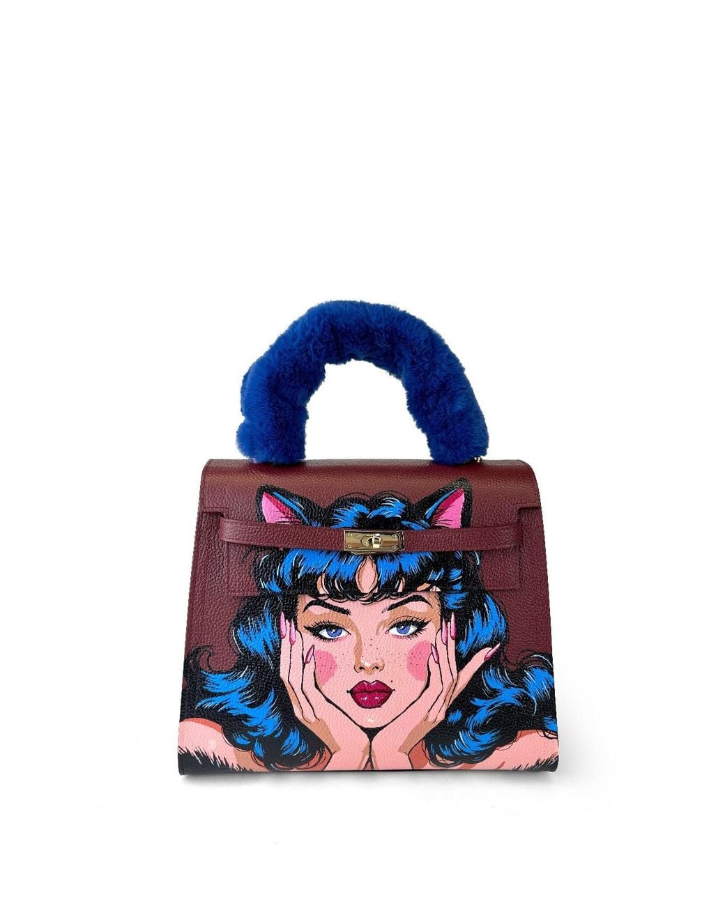 Maison Rubaiyat Blue Lulu Hand-Painted Leather Top Handle Bag – Kitty Noir
