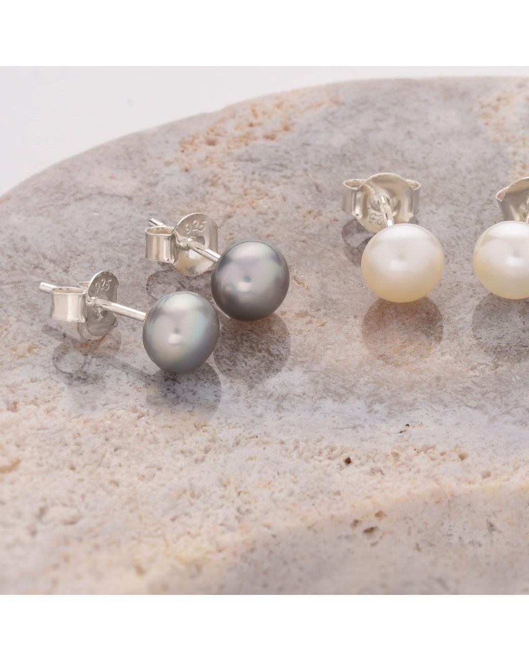 Nellou Jewellery Blue Pearl Button Stud Earrings Sterling