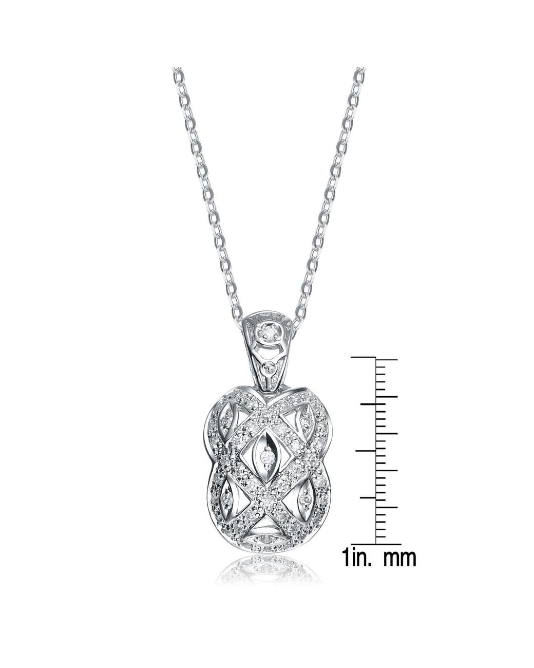 Genevive Jewelry Metallic Sterling Clear Cubic Zirconia Pendant Necklace