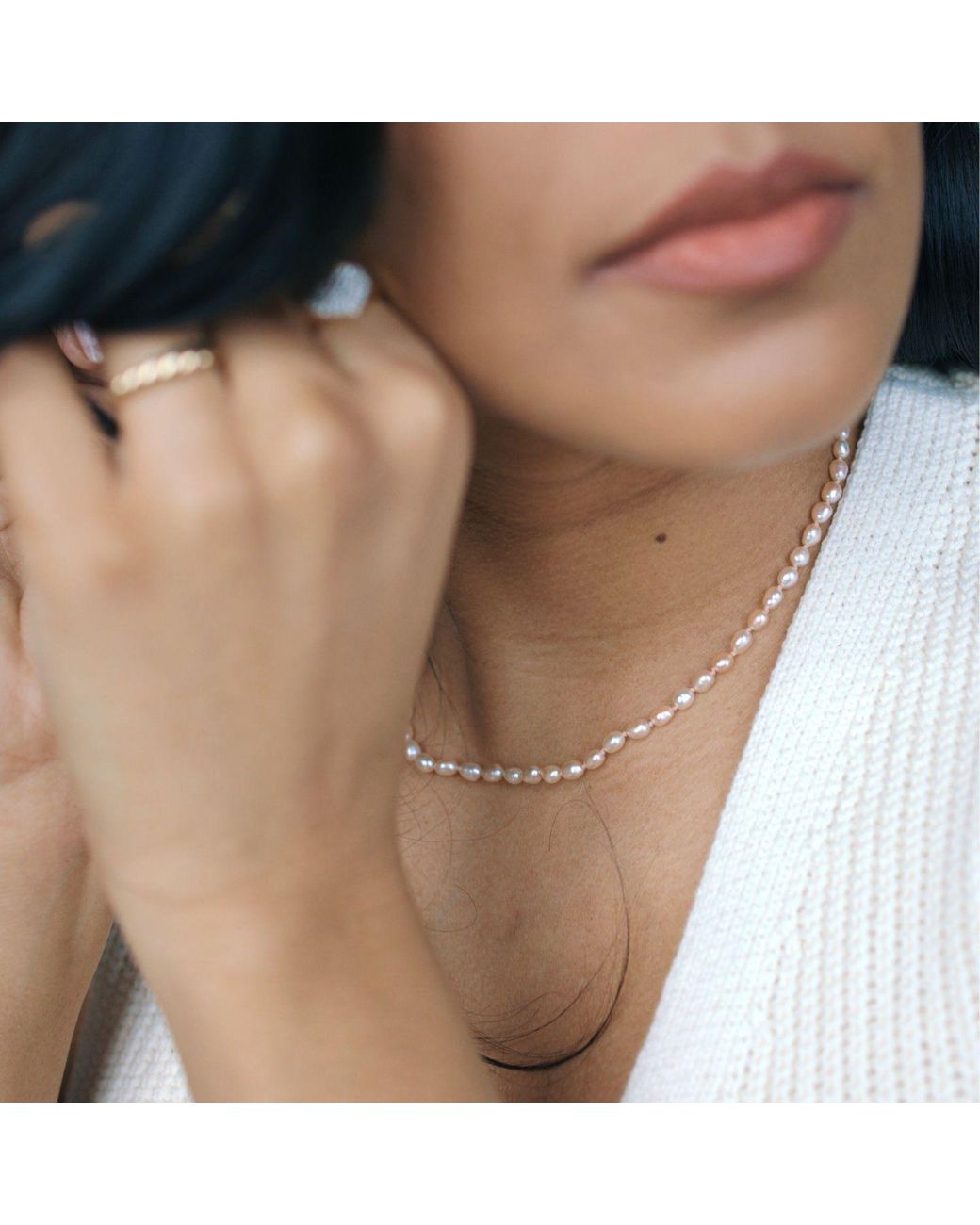Herself Collections Metallic Freshwater Rice Pearl Necklace