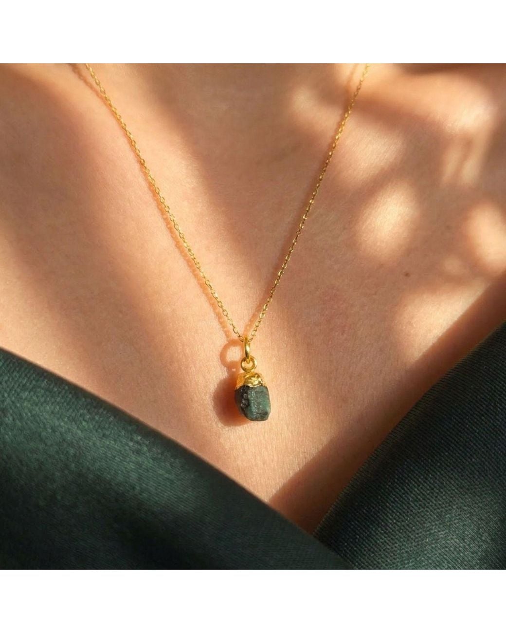 Sophelia Metallic Raw Emerald Plated May Birthstone Necklace