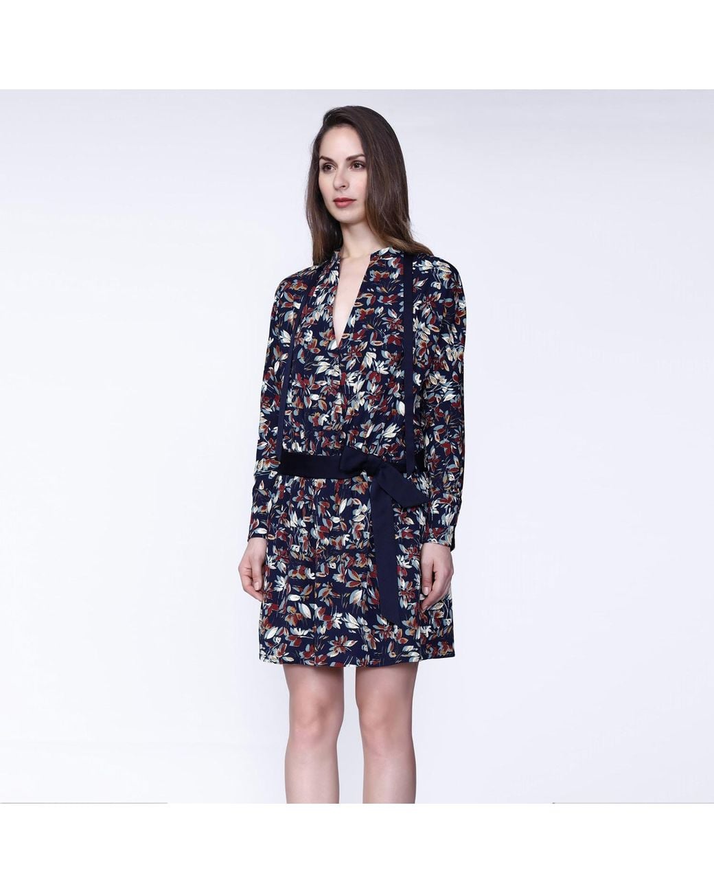 Smart and Joy Black Leaves Print Tunic Dress
