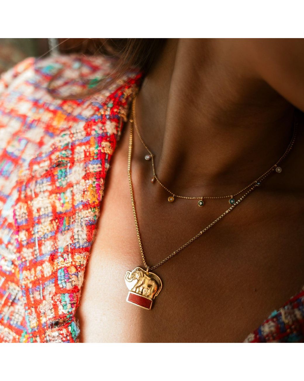 Ebru Jewelry Metallic Enamel Evil Eye Charm Necklace