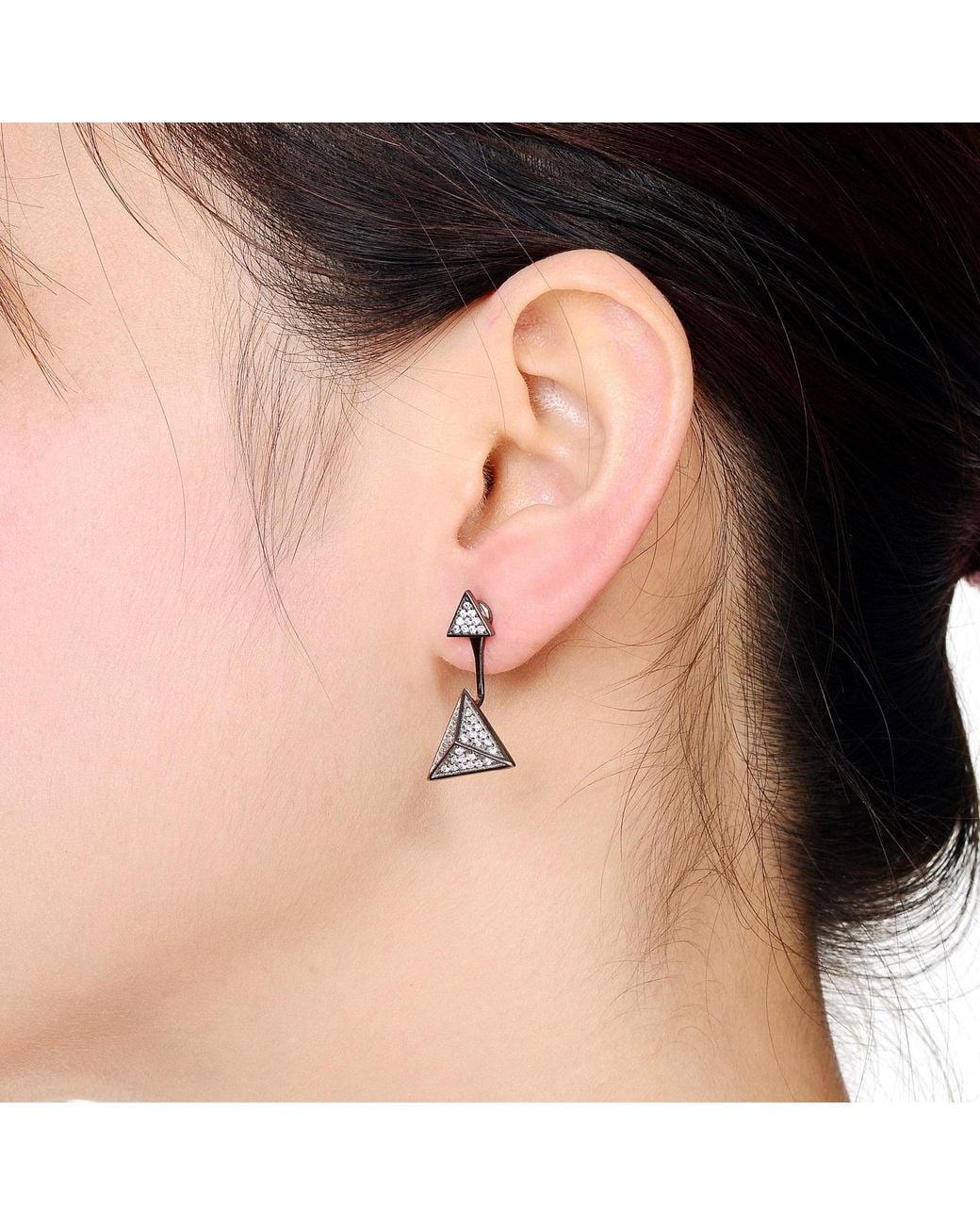Genevive Jewelry Blue Sterling Plated Cubic Zirconia Multiple Triangle Jacket Earrings