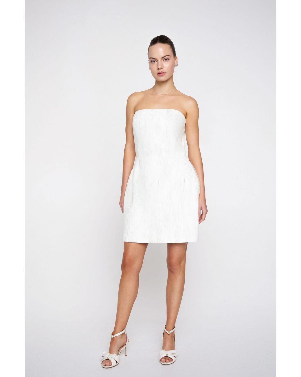 Marieta Yan White Aura Pleated Strapless Dress