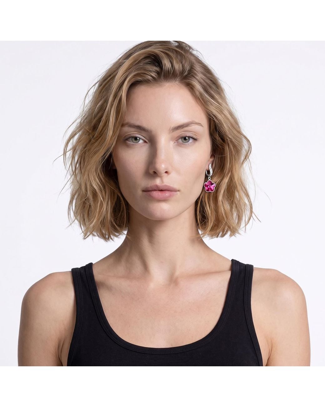 Modenaire Pink Elegant Drop Earrings With Crystal Flower