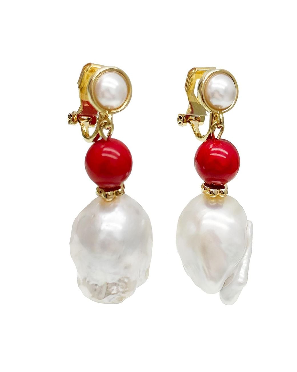 Farra Red Baroque Pearl With Coral Clip-On Earrings