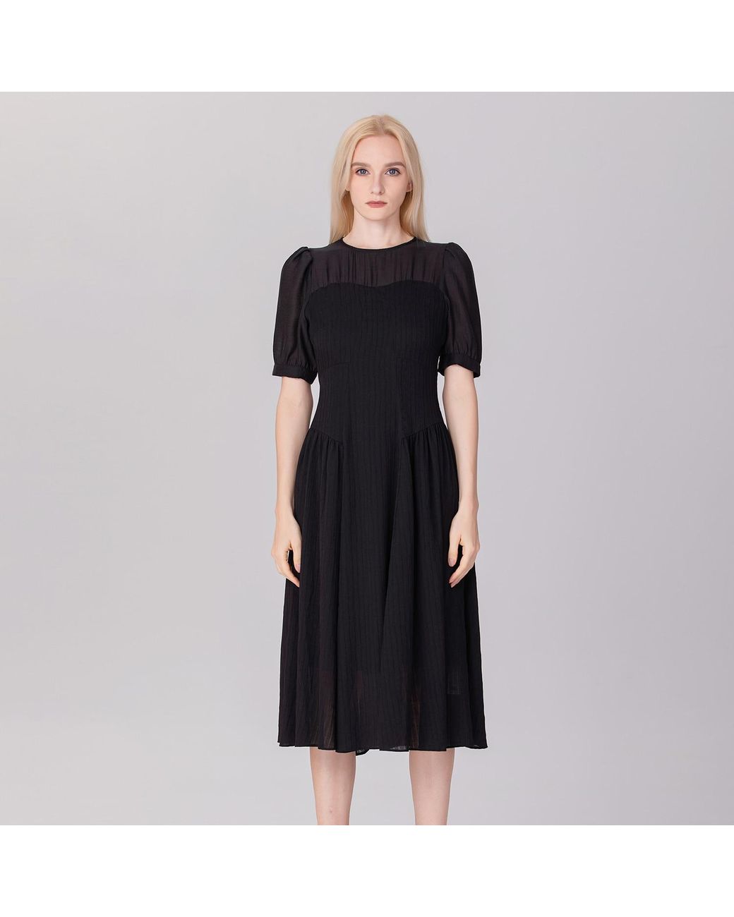 Smart and Joy Black Bi-Material Fit-And-Flare Bustier Cut Dress