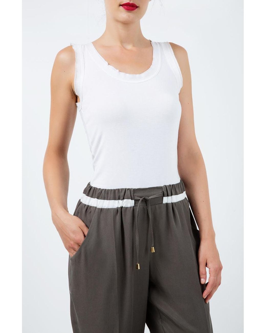 Conquista Gray Long Khaki Pants With Cream Panel