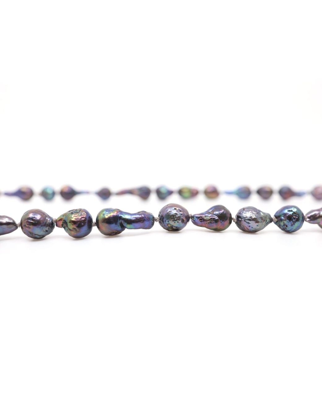 Shar Oke Metallic Peacock Baroque Freshwater Pearls Silk Knotted Beaded Necklace