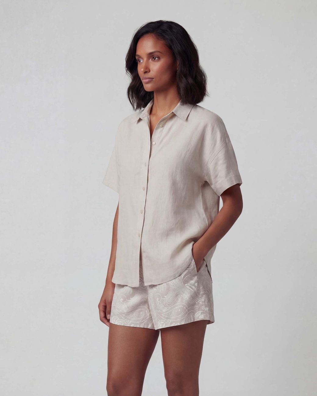 Lords of Harlech Gray Neutrals Lara Natural Linen Shirt