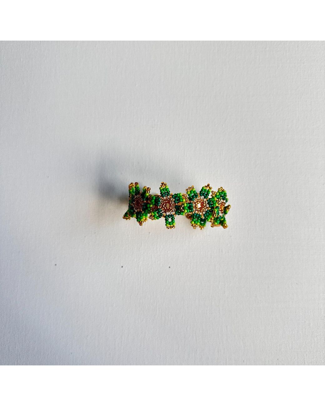 Iliana Arrazola Green Waterfall Blossom Cuff Bracelet, Glass Beads, Beaded Jewelry