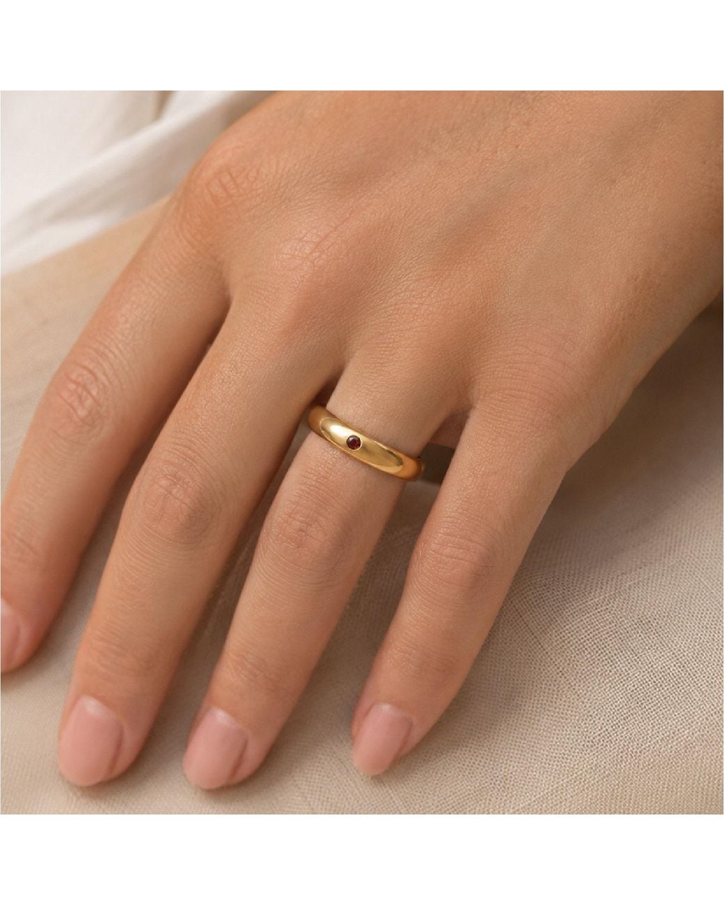 Unaloe Metallic Plated Band Ring With Natural Ruby for men