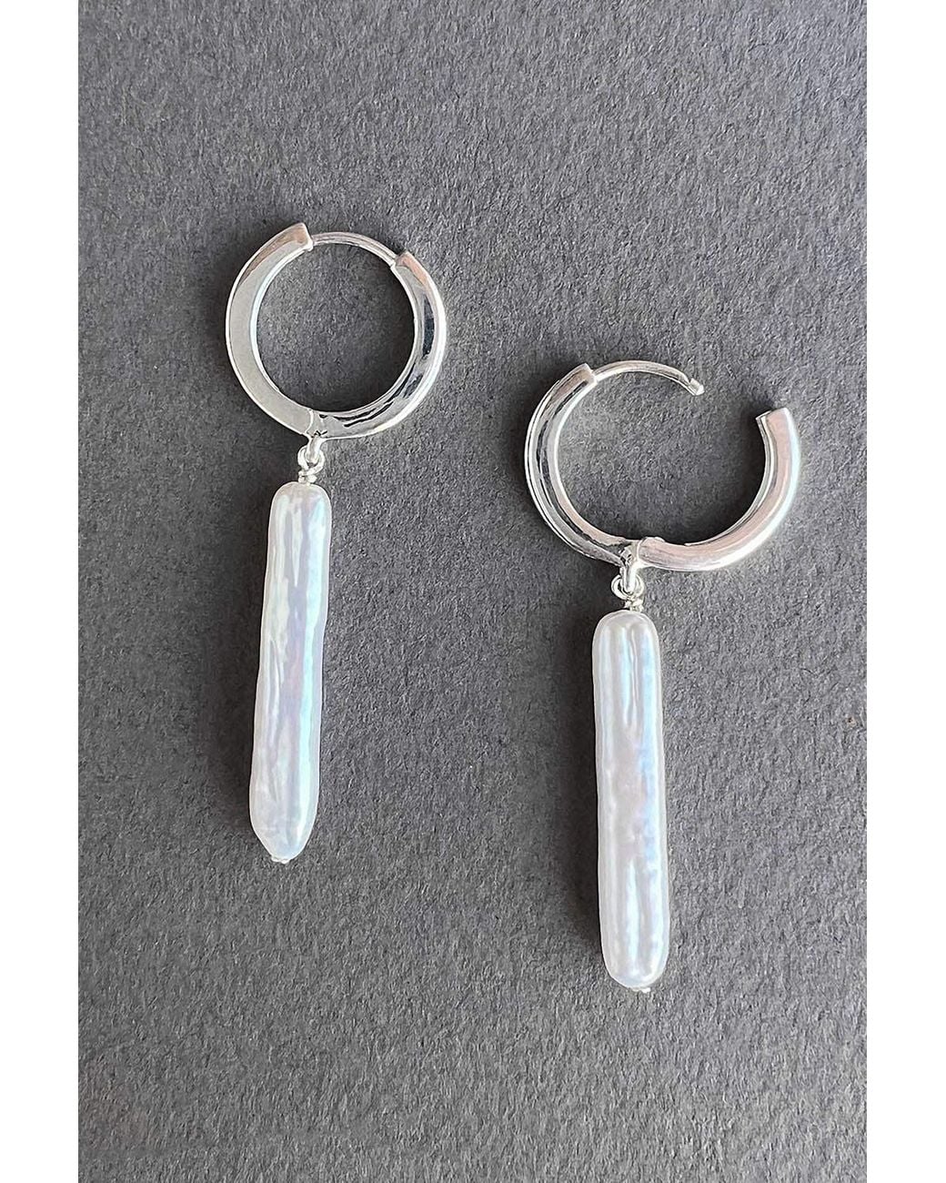 Astor & Orion White Nora Pearl Drop Huggie Earrings Sterling