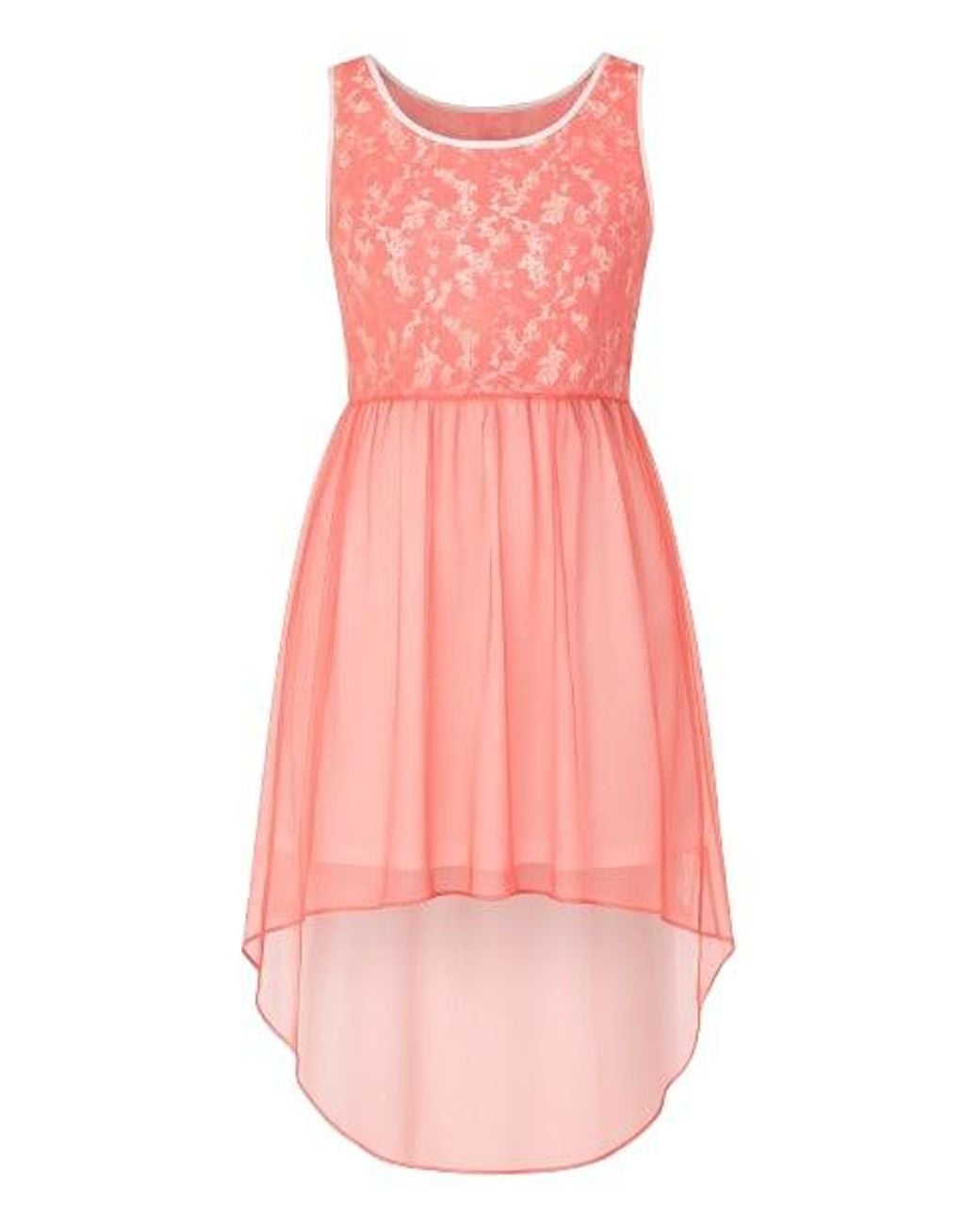 Conquista Pink Lace Detail Layered High Low Dress