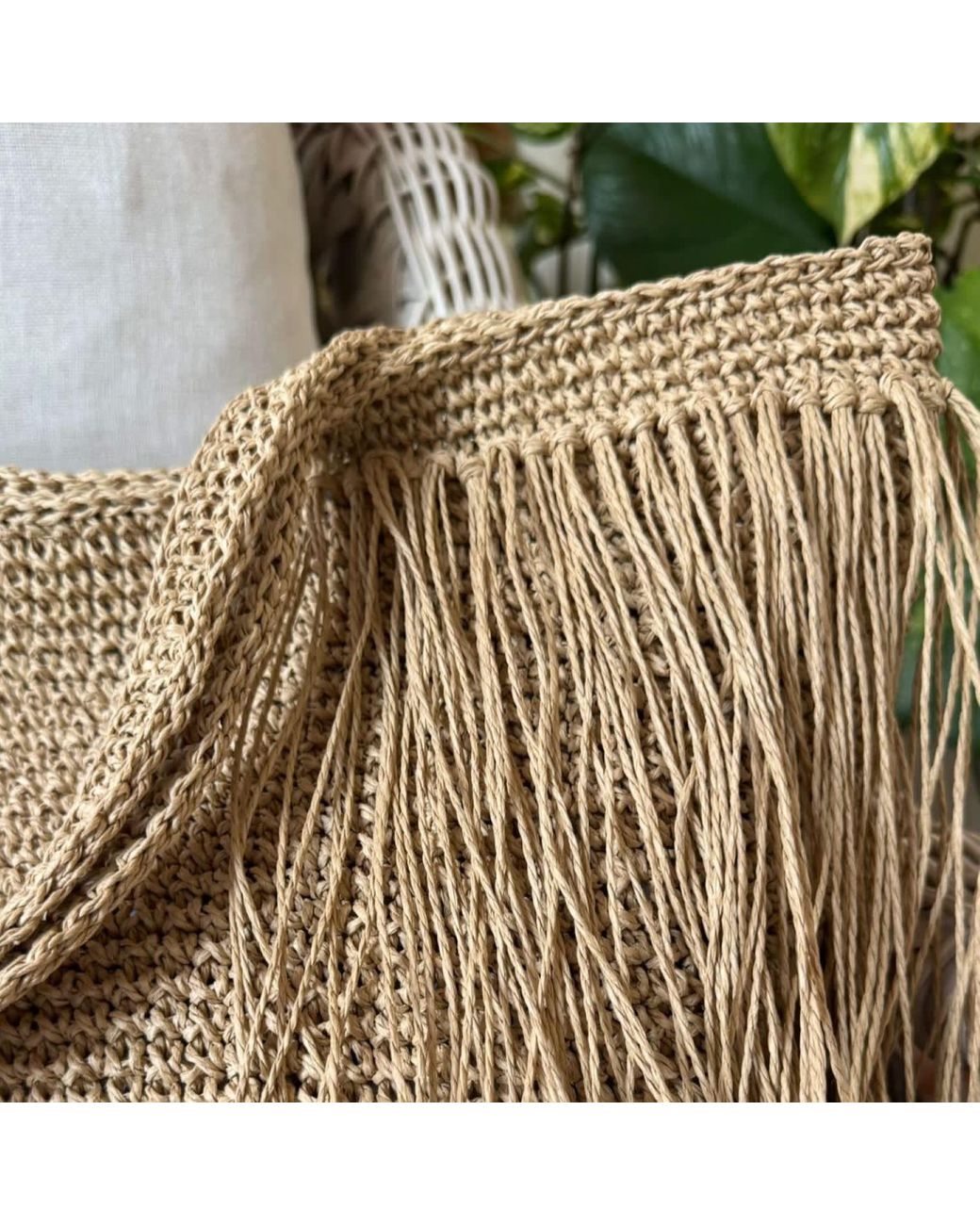 Springmoonatelier Brown Crocheted Raffia Beach Large Straw Boho Bag