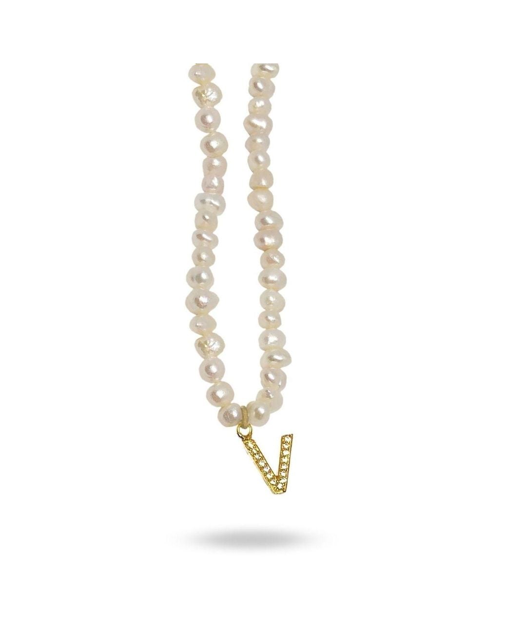 LINYA JEWELLERY Metallic Mono Letter Pearl Necklace V