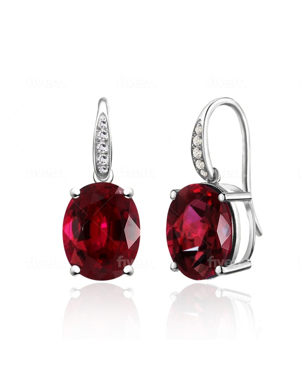 Kai Fine Jewelry Red Sterling Natural Oval Garnet & Diamond Drop Earrings