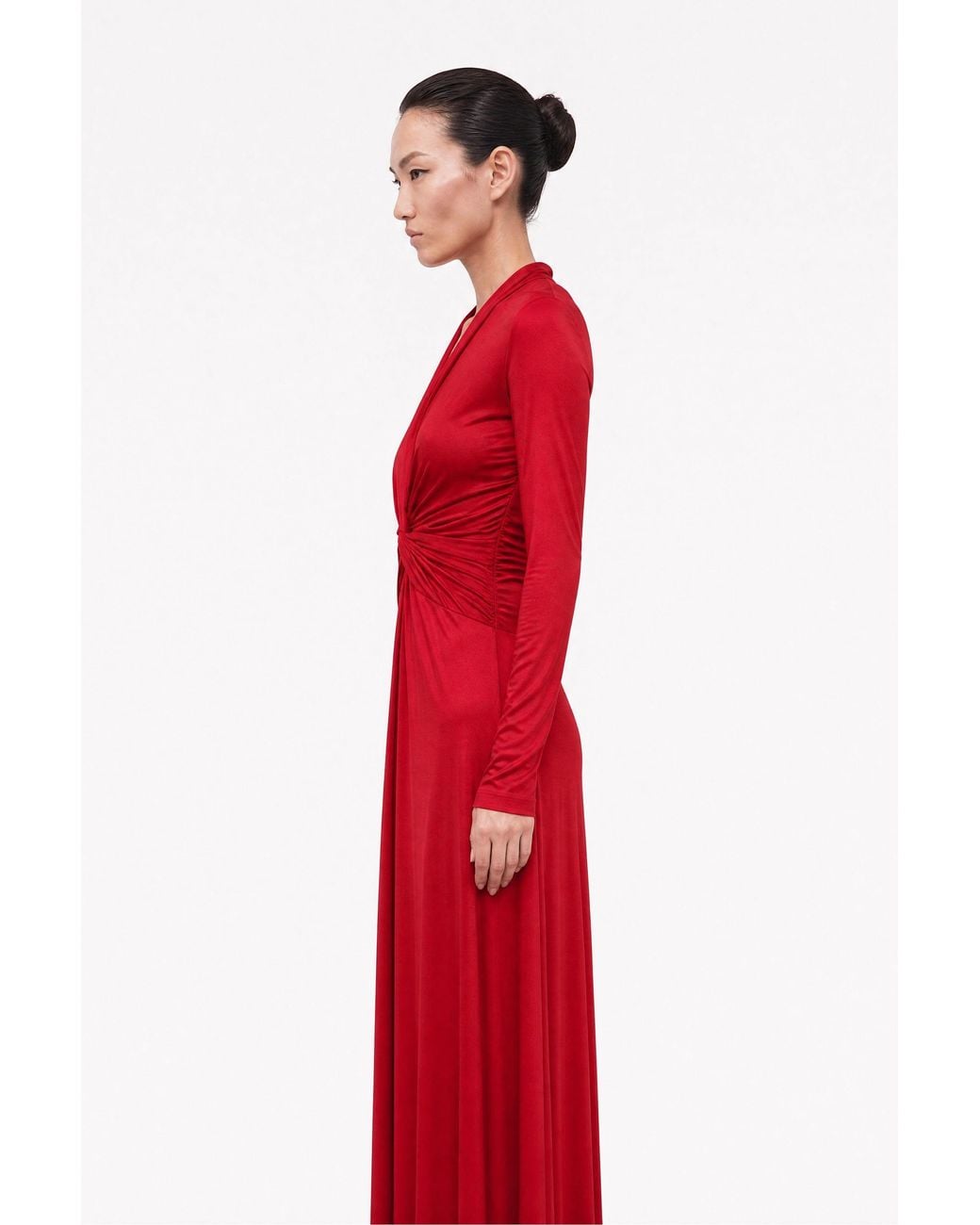 Nocturne Red Draped V-Neck Maxi Dress