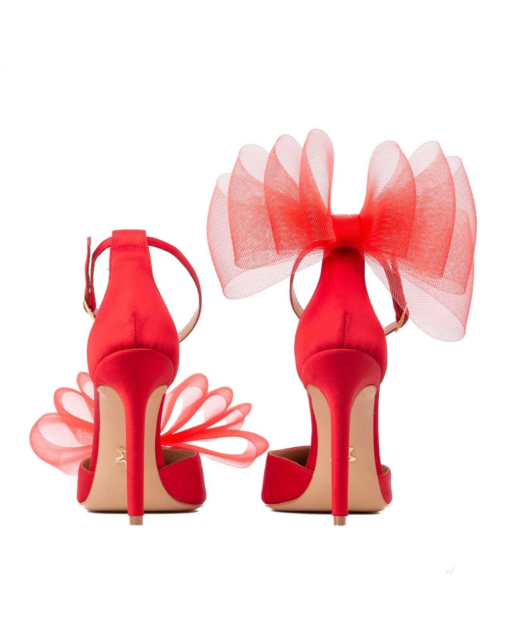 Ginissima Red Alice Bow Tulle Satin Shoes
